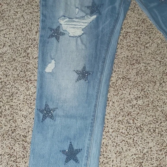 NWOT HUDSON Riley Distressed Rhinestone Button Fly Light Relaxed Jeans - Picture 7 of 16